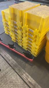 lot 474 image: Set of 9 Yellow Industrial Plastic Storage Totes