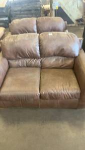 lot 480 image: Brown Leather Loveseat Sofa with Cushioned Back