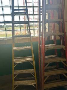 lot 460 image: Set of 3 Werner 8 ft Fiberglass Step Ladders
