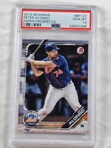 lot 12 image: Pete Alonso 2019 Bowman Paper Prospects #BP127 PSA Graded 10 - New York Mets Baseball Card