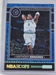 lot 13 image: Anthony Edwards 2024-25 Panini Hoops Blue Shimmer SP #181 and Numbered 30299 - Minnesota Timberwolves Basketball Card