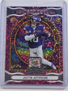 lot 18 image: Justin Jefferson 2024 Panini Contenders Disco Foil Insert #7 - Minnesota Vikings Football Card