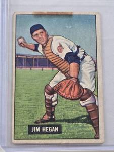 lot 20 image: Jim Hegan 1951 Bowman #79 - Cleveland Indians Vintage Baseball Card