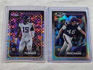 lot 27 image: Lot of 2 Topps Chrome 2024 Rookie Refractors Featuring Dallas Turner #221 and Will Reichard #277 - Minnesota Vikings Football Cards