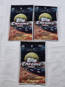 lot 32 image: Lot of 3 Unopened Topps Chrome Tennis Card Packs from 2021 Featuring International Tennis Hall of Fame Cards
