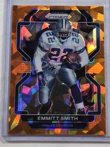 lot 35 image: Emmitt Smith 2021 Panini Prizm Orange Cracked Ice #248 - Dallas Cowboys Football Card