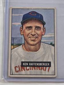 lot 38 image: Ken Raffensberger 1951 Bowman #48 - Cincinnati Reds Vintage Baseball Card