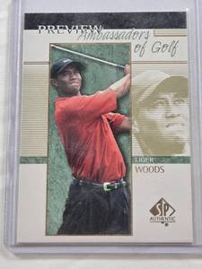 lot 42 image: Tiger Woods Rookie 2001 Upper Deck SP Authentic Preview #51 - Golf Card