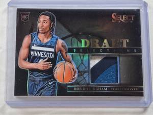 lot 46 image: Rob Dillingham Rookie 2024-25 Panini Select Prizm 3 Color Patch #DSM-ROB and Numbered 4649 - Minnesota Timberwolves Basketball Card