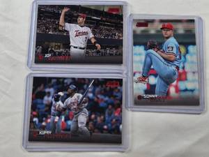 lot 56 image: Lot of 3 Topps Staduim Club Red SP Cards Joe Mauer, Kirby Puckett, and Sonny Gray - Minnesota Twins Baseball Cards