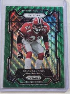 lot 60 image: Deion Sanders 2023 Panini Prizm Green Wave Refractor #15 - Atlanta Falcons Football Card