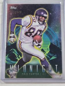 lot 76 image: Cris Carter 2021 Topps Midnight Refractor #60 and Numbered 071149 - Minnesota Vikings Football Card