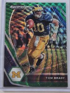 lot 82 image: Tom Brady 2021 Panini Prizm Draft Picks Green Wave Refractor #6 - Michigan Wolverines Football Card