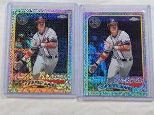 lot 91 image: Lot of 2 Chipper Jones 2024 Topps Chrome Mojo Baseball Cards with Topps Chrome 35th Anniversary Design Holo