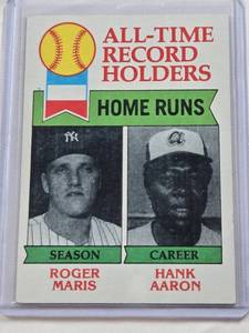 lot 121 image: Roger Maris and Hank Aaron 1979 Topps All-Time Record Holders #413 - New York Yankees and Atlanta Braves Vintage Baseball Card