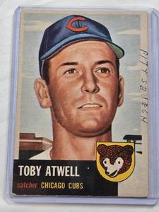 lot 122 image: Toby Atwell 1953 Topps #23 - Chicago Cubs Vintage Baseball Card