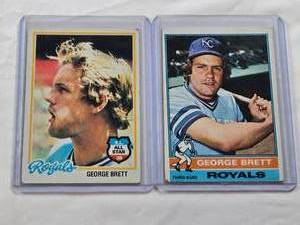 lot 134 image: Lot of 2 George Brett Topps Baseball Cards Including A.L. All-Star - 1978 #100 and 1976 #19