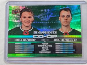 lot 138 image: Kirill Kaprizov, Joel Eriksson Ek 2024-25 Upper Deck Gaming Co-op Green Foil #CG0-10 and Numbered 108199 - Minnesota Wild Hockey Card