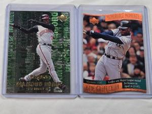 lot 140 image: Lot of 2 Ken Griffey Jr. Baseball Cards Including 1997 Upper Deck Memorable Moments Die Cut and 2000 Black Diamond Insert