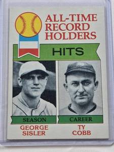 lot 144 image: George Sisler and Ty Cobb 1979 Topps #411 Hits All-Time Record Holders - Browns and Tigers Vintage Baseball Card