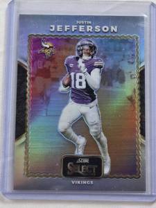 lot 146 image: Justin Jefferson 2024 Panini Select Silver Holo Prizm #4 - Minnesota Vikings Football Card