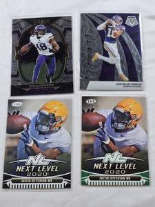 lot 153 image: Lot of 4 Justin Jefferson Football Cards including Next Level 2020 Rookie Cards and 2022 Panini Select, 2024 Panini Mosaic