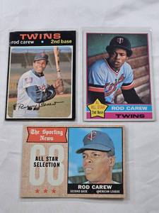 lot 155 image: Lot of 3 Rod Carew Baseball Cards Including 1971 Topps #210, 1976 Topps #400 and 1968 Sporting News All-Star Selection Vintage Cards