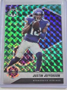 lot 157 image: Justin Jefferson 2021 Panini Mosaic Green Prizm #132 - Minnesota Vikings Football Card