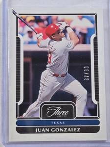 lot 158 image: Juan Gonzalez 2023 Panini Three and Two #99 and Numbered 6799 - Texas Rangers Baseball Card