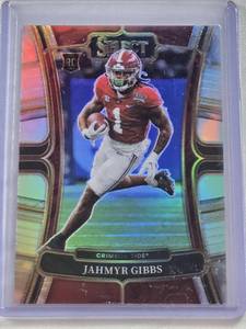 lot 163 image: Jahmyr Gibbs Rookie 2023 Panini Select Draft Picks Prizm Refractor #10 - Alabama Crimson Tide Football Card