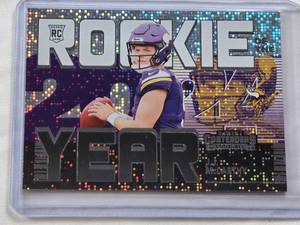 lot 167 image: J.J. McCarthy Rookie 2024 Panini Contenders Pulsar Insert #8 - Minnesota Vikings Football Card