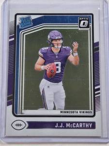 lot 175 image: J.J. McCarthy Rated Rookie 2024 Panini Donruss Optic #235 - Minnesota Vikings Football Card