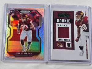 lot 176 image: Lot of 2 Chase Young Rookie Cards 2020 Panini Prizm and Contenders Patch - Washington Football Team Cards