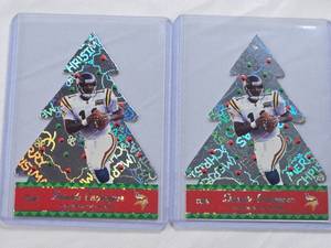 lot 188 image: Lot of 2 Daunte Culpepper Football Cards Christmas Tree Die Cut Design, 2000 Revolution