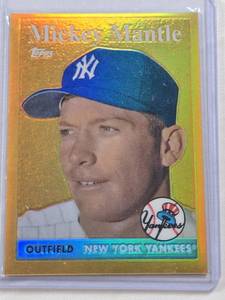lot 194 image: Mickey Mantle 2010 Topps Gold Refractor SP 1 of 3 - New York Yankees Baseball Card