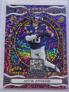 lot 199 image: Justin Jefferson 2024 Panini Contenders Supernatural Disco Foil Insert #7 - Minnesota Vikings Football Card