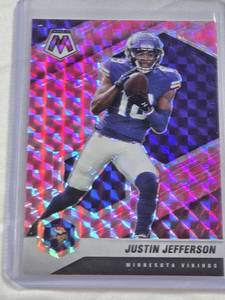 lot 207 image: Justin Jefferson 2021 Panini Mosaic Pink Prizm #132 - Minnesota Vikings Football Card