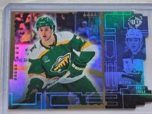 lot 224 image: Brock Faber Rookie 2023-24 Upper Deck Technology FX Foil Die Cut #UD3-7 - Minnesota Wild Hockey Card