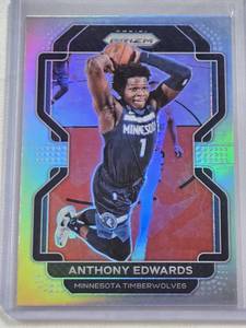 lot 228 image: Anthony Edwards 2021-22 Panini Prizm Silver Holo #37 - Minnesota Timberwolves Basketball Card