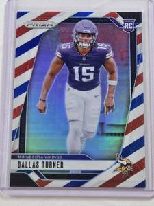 lot 232 image: Dallas Turner Rookie 2024 Panini Prizm Red, White, Blue #324 - Minnesota Vikings Football Card