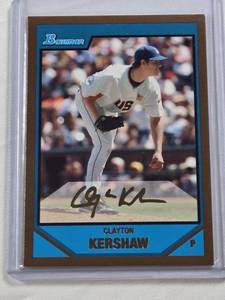 lot 247 image: Clayton Kershaw Rookie Gold SP 2007 Bowman #BDPP77 - Los Angeles Dodgers Baseball Card