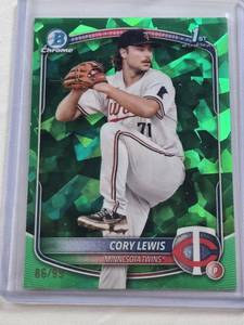 lot 260 image: Cory Lewis Bowman 1st 2024 Bowman Chrome Green Refractor #BCP-129 and Numberd 8699 - Minnesota Twins Baseball Card