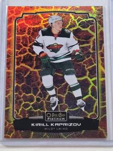 lot 270 image: Kirill Kaprizov 2022-23 O-Pee-Chee Platinum Hot Magma #3 and Numbered 97499 - Minnesota Wild Hockey Card