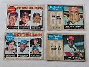 lot 274 image: Lot of 4 Vintage Baseball Cards 1967 Homre Run Leaders, 1967 Pitching Leaders Featuring Carl Yastrzemski, Harmon Killebrew & More with Orlando Cepeda Sporting News, Lou Brock Sporting News