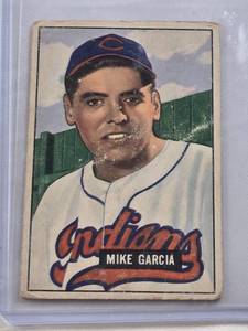 lot 302 image: Mike Garcia 1951 Bowman #150 - Cleveland Indians Vintage Baseball Card
