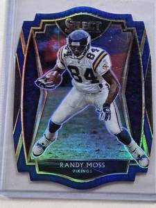 lot 318 image: Randy Moss 2020 Panini Select Prizm Premier Level Die Cut #112 - Minnesota Vikings Football Card