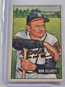lot 322 image: Bob Elliott 1951 Bowman #66 - Boston Braves Vintage Baseball Card
