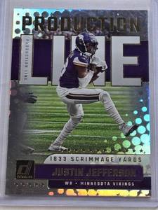 lot 323 image: Justin Jefferson 2023 Panini Production Line Silver Foil Insert #PDL-12 - Minnesota Vikings Football Card