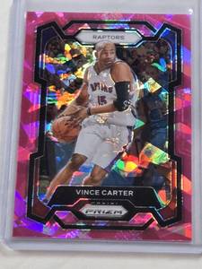 lot 329 image: Vince Carter 2023-24 Panini Prizm Pink Cracked Ice #195 - Toronto Raptors Basketball Card