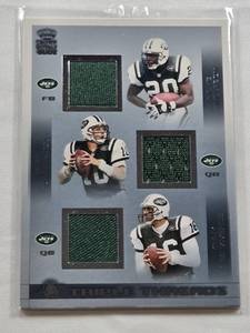 lot 335 image: Richie Anderson, Chad Pennington, Vinny Testaverde 2002 Pacific Crown Royale Triple Threads Relic #T3 - New York Jets Football Card